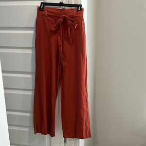 Orange high rise wide leg linen pants